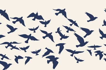 Fototapeta premium A collection of cartoon-style blue birds showcasing various poses and expressions.. Beautiful simple AI generated image