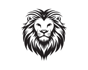 Lion head vector illustration in black and white, lion logo  silhouette tattoo design