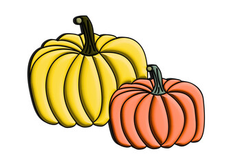 2つの西洋かぼちゃ 3Dイラスト アイコン素材