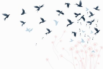 Silhouette bird pattern with textured effect on off-white background. Beautiful simple AI generated image