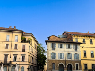 Fototapeta premium street view of downtown Milan, capital of the Lombardy region, ranking 4th in the European Union