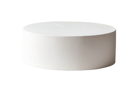 White textured cylinder pedestal with a matte finish. Ideal for modern decor or as a display stand. Isolated on transparent background, png.