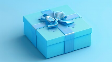 Obraz premium Blue gift box with elegant bow on a clean background: ideal for celebrating special occasions, birthday surprises, holiday gifts, or romantic presentations, perfect for e-commerce, advertising, and fe
