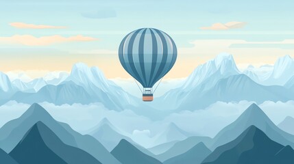 Fototapeta premium A hot air balloon flies over a snowy mountain range.