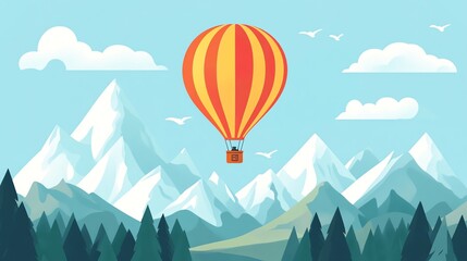 Obraz premium A hot air balloon flying over snow-capped mountains.