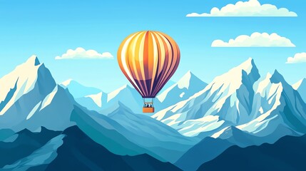 Fototapeta premium A hot air balloon floats over a mountain range.