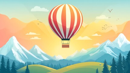 Fototapeta premium Hot air balloon flying over a beautiful mountain landscape.