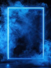 Blue Neon Frame in Dark Room