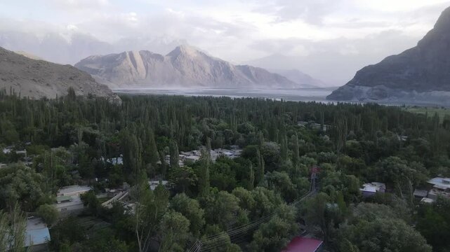 beautiful Drone shot of shigar valley skardu pakistan