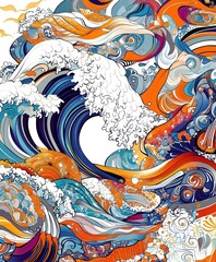 A vibrant abstract representation of waves and water, showcasing dynamic colors and fluid motion.