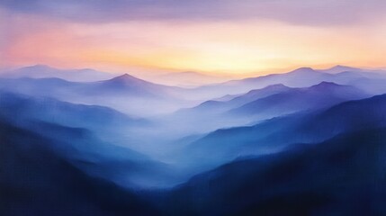 Obraz premium A Silhouetted Mountain Range at Sunrise Over a Hazy Valley