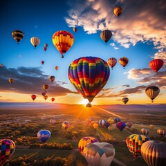 Obraz premium hot air balloon in sunset,Generative Ai illustration