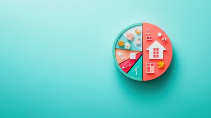A simplified pie chart showing the percentage breakdown of a household budget, with categories like housing, food, and transportation.