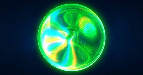 A vibrant, glowing green orb with swirling patterns of light, set against a dark background. Ideal for themes related to energy, technology, or futuristic concepts