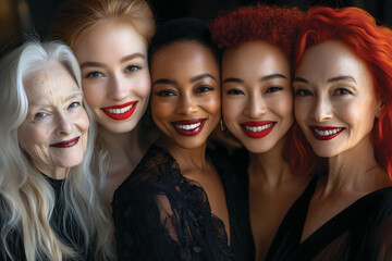 Fototapeta premium Diverse Women of All Ages in Bold Red Lipstick – Beauty in Every Shade