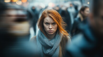 Panic attack in public place. Woman having panic disorder in city. Psychology
