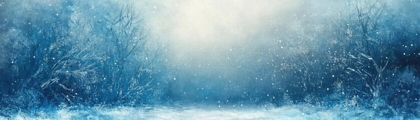 Fototapeta premium A serene winter landscape featuring snow-covered trees and a soft mist, capturing the tranquility of a cold, snowy day.