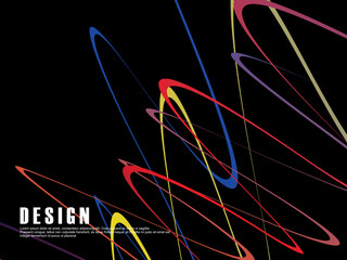 Black background with colorful gradient ribbon pattern. Black background with modern graffiti pattern.