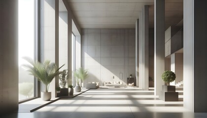 Fototapeta premium Minimalistic concrete interior with columns
