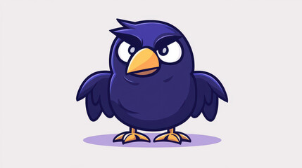 Obraz premium A quirky cartoon raven design, perfect for tshirts and apps, showcasing a playful and fun doodle style illustration.