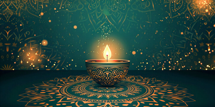 Happy diwali background, indian festival backdrop with diya