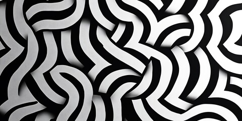 Obraz premium Abstract Wavy Lines and Organic Shapes Seamless Pattern in Black and White Doodle 