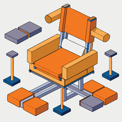 Realistic soft pink armchair with wooden legs on white background vector illustration