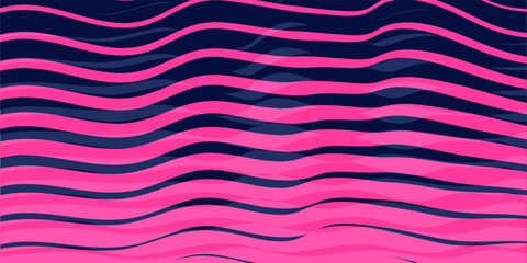 Neon Waves: A Bold Abstract Pattern of Pink and Blue Horizontal Wavy Lines on a Deep Blue Background - Vector Background, Creative Design