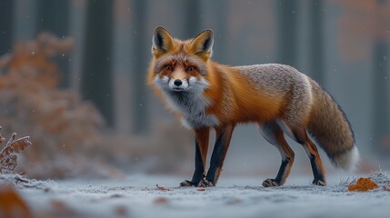 A fox standing in a snowy forest, showcasing nature's beauty.