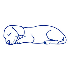A sleeping blue dog curled up on the ground