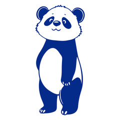 A cute blue panda bear standing upright and looking directly at the viewer