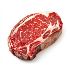 Fototapeta premium Succulent Marbled Ribeye Steak Cross-Section with Intricate Fat Patterns on White Background
