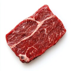 Obraz premium Succulent Marbled Beef Steak with Detailed Fat Lines, Close-Up Texture on White Background