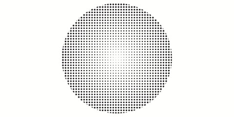 Circle dot frame. Circular border with halftone effect. Modern faded ring. Rounded semitone shape. Ballpoint boarding house. Dotted geometric pattern
