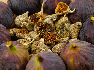 Fresh raw figs and dried fruits of fig, tasty and healthy eating