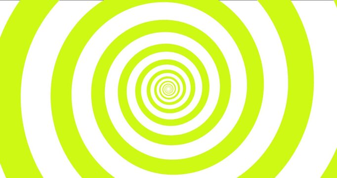 Moving hypnotic spiral. Seamless Psychedelic spiral and slow rotation. Green and white background.