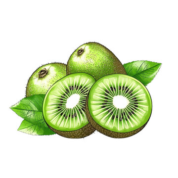 kiwi fruit slices green leaves clip art preview