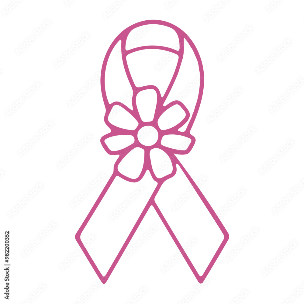 Poster A pink ribbon with a flower, representing breast cancer awareness