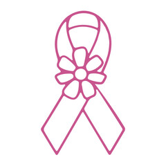 A pink ribbon with a flower, representing breast cancer awareness