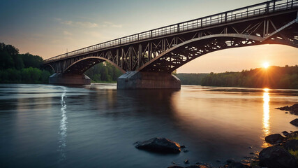 Fototapeta premium Steel bridge stretching across river background