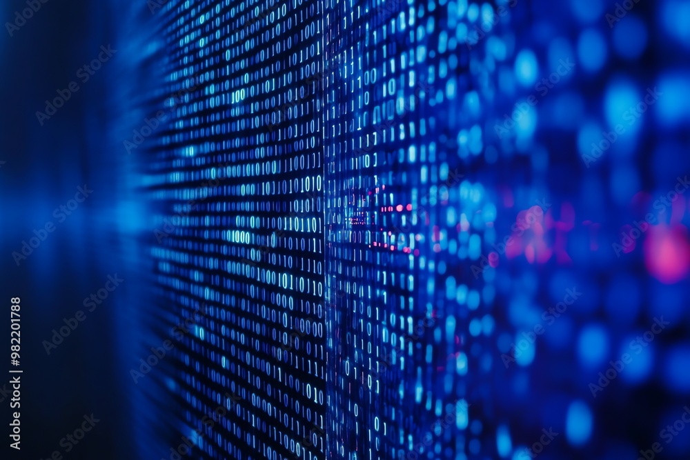 Poster abstract blue background of glowing binary code.