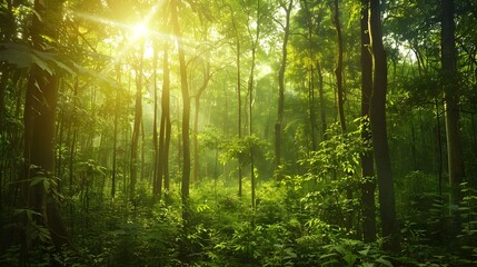 Fototapeta premium Restored Old Growth Forest with Diverse Canopy and Understory Supporting Ecosystem