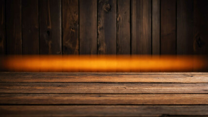Warm orange glow on wooden plank surface background