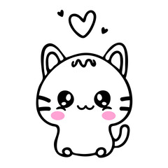 A cute cartoon cat with large eyes, pink cheeks, and a heart above its head