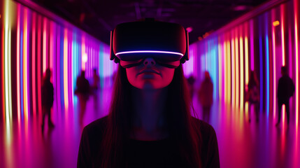 Immersive Virtual Reality Journey in a Colorful, Neon-Lit Space Enhancing Modern Digital Interaction Experience for Users.