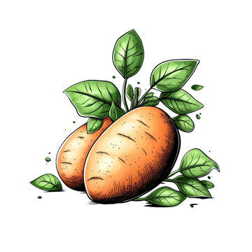 orange potatoes with green leaves clip art preview