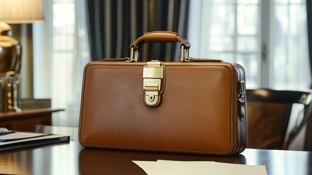 Modern Briefcase on Executive Desk in Contemporary Professional Setting