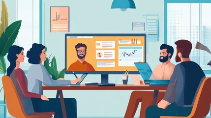 A virtual business consulting team meeting, planning new client strategies and digital marketing campaigns