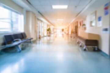 Fototapeta premium Blurred background - Abstract blur hospital and clinic interior for background. Abstract blur hospital corridor defocused Medical background.