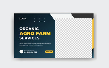 Organic and agriculture service YouTube thumbnail design template, modern garden, 
social media cover and yellow color shapes